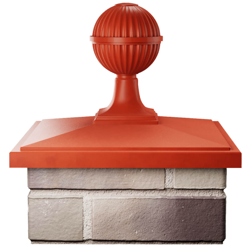 Колпак Zking БонаМоно Красный с шаром на столб 1.5х1.5 кирпича (385х385, 400х400мм) в сборе в Люберцах фото