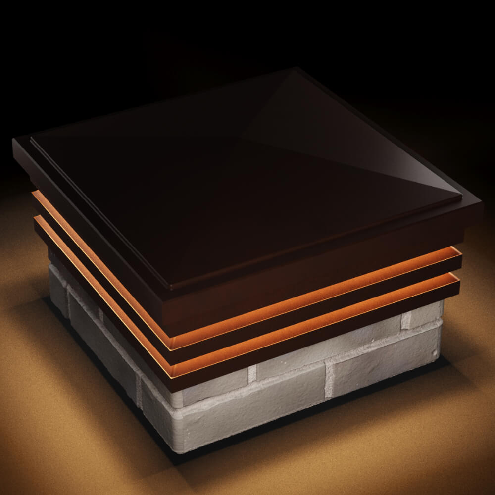 Колпак Zking Бона ХайТек Коричневый на столб 1.5х1.5 кирпича (385х385мм) с подсветкой в Люберцах фото