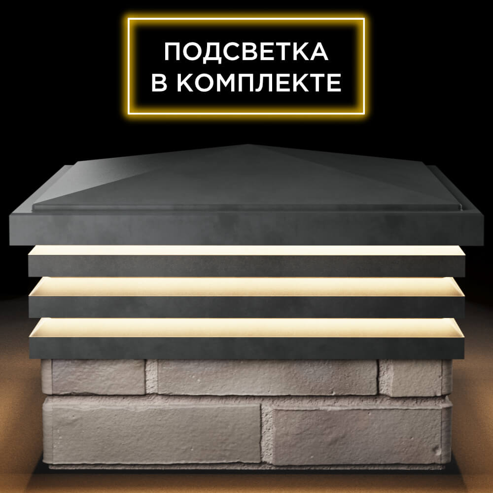 Колпак Zking Бона ХайТек Серый на столб 1.5х1.5 кирпича (385х385мм) с подсветкой Люберцы фото